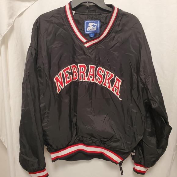 STARTER Jackets & Blazers - Vintage Starter Nebraska Cornhuskers L Pullover Jacket Black 90s NCAA Patch Logo